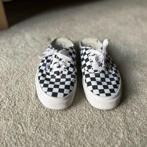 Vans Black and White Checkered Mules